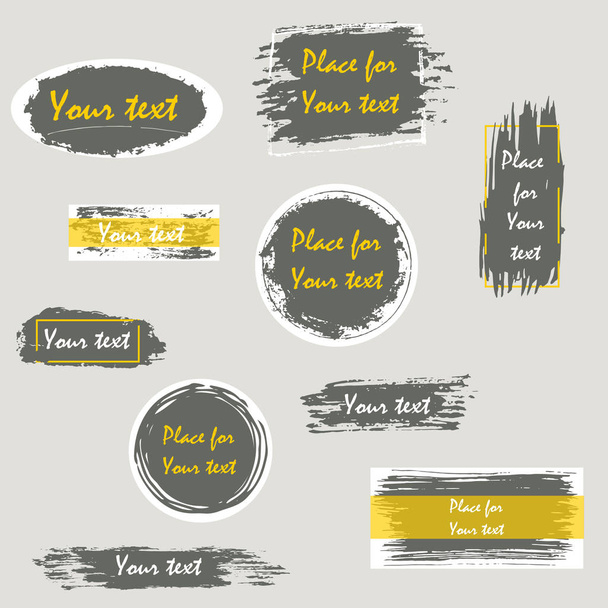 Hand drawn grunge brush strokes, circle, square, rectangle isolated on grey background. Frame, place for text or quote. Vector design. - Vetor, Imagem