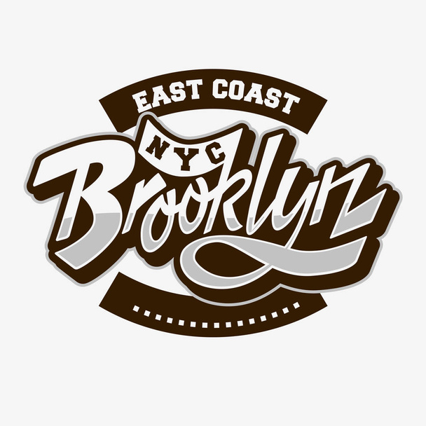 Brooklyn East Coast özel komut dosyası Vintage yazı tipografik türü etiket Tee baskı tasarımı beyaz bir arka planda etkiledi. - Vektör, Görsel