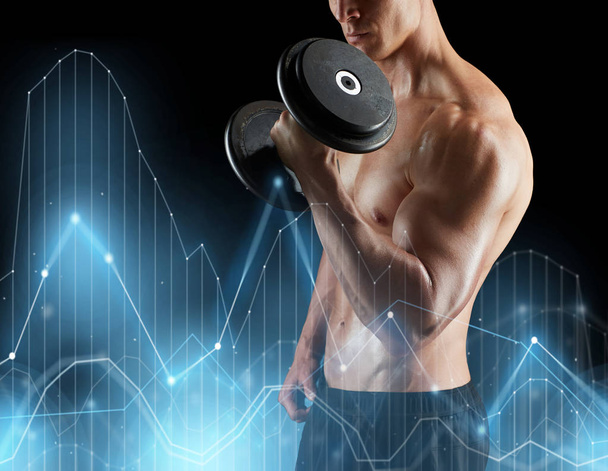 close up of man with dumbbells exercising - Foto, Imagen