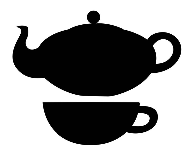 The teapot and cup icon. Tea symbol. Flat Vector illustration, silhouettes isolated on white background. Website page and mobile app design - Vector, Image