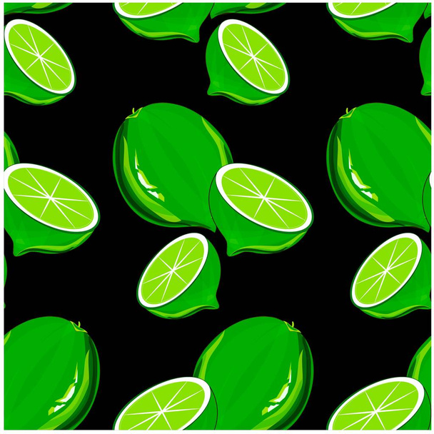 Seamless pattern hand drawn painting green lime on black stock vector illustration for packing design, for packing design - Vector, Image