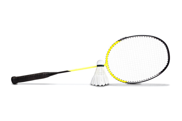 Grafit Badminton Raket ve raketle WHI üzerinde izole sarı - Fotoğraf, Görsel