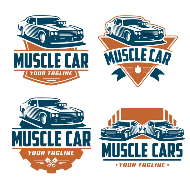 Muscle car logo, retro logo tarzı, vintage logo - Vektör, Görsel