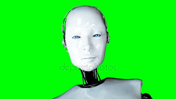 Futuristic humanoid female robot is idle . Realistic motion and reflections. 4K green screen footage. - 映像、動画