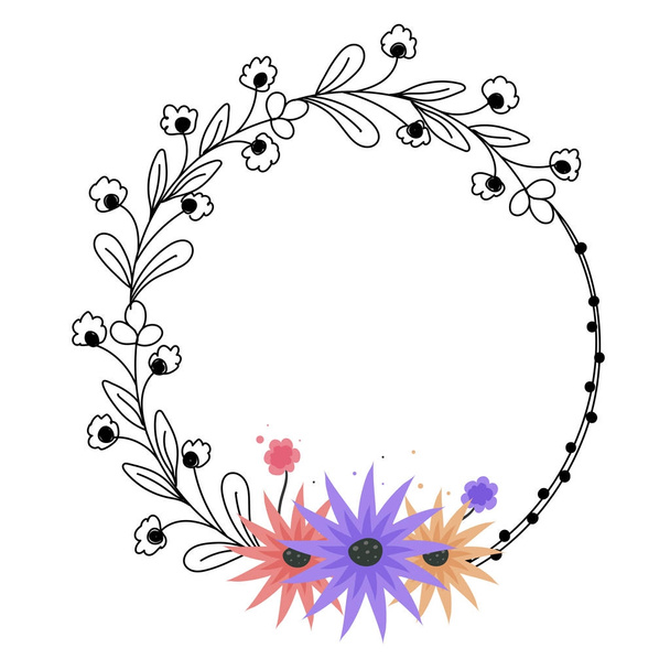 Szép virág rajzolatú díszített kerek keret és a világűr y - Vektor, kép