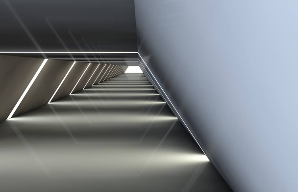 Tunnel astratto con spazi vuoti, con pavimento riflettente e soffitto
 - Foto, immagini