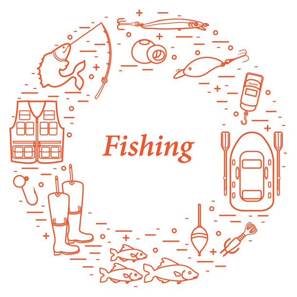 Different tools for fishing arranged in a circle. - Vecteur, image