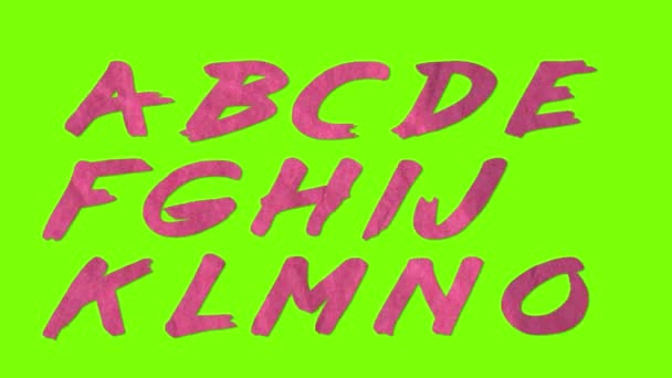 geanimeerde papier knipsel retro vintage lettertype geïsoleerd op chroma key groen scherm achtergrondanimatie alle letters, leestekens en cijfers - nieuwe kwaliteit dynamische cartoon vreugdevolle colorfool beelden - Video