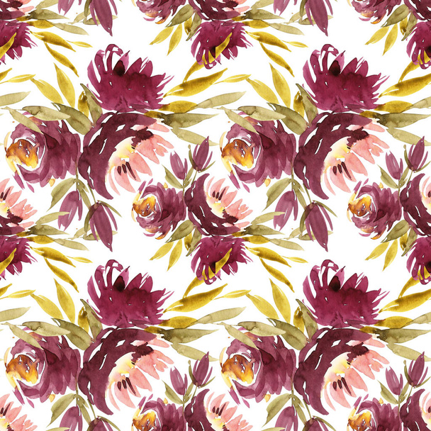 Seamless summer pattern with watercolor flowers handmade. - Foto, Bild