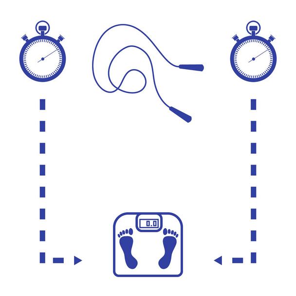 Stylized icon of the with scales, two stopwatch, arrows, skippin - Vektör, Görsel