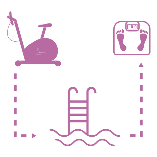 Nice picture of the sport lifestyle: exercise bike, swimming poo - Vektor, kép