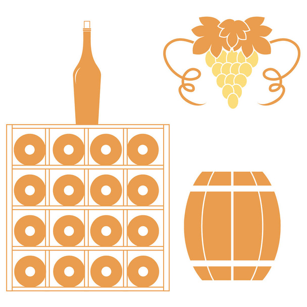 Stilizált ikon-ból egy színes bor rack, üveg bort, csomó  - Vektor, kép
