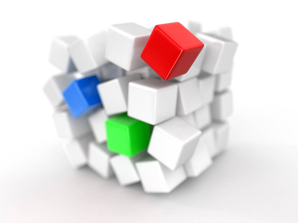 Cube falls apart. Image with clipping path - Photo, Image