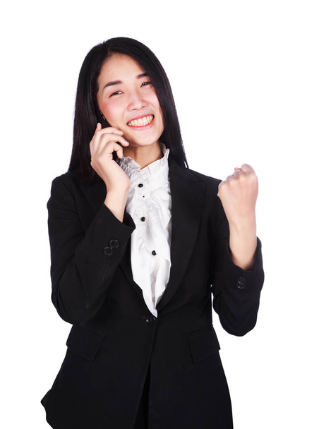 successful business woman talking on mobile phone isolated on wh - Foto, imagen
