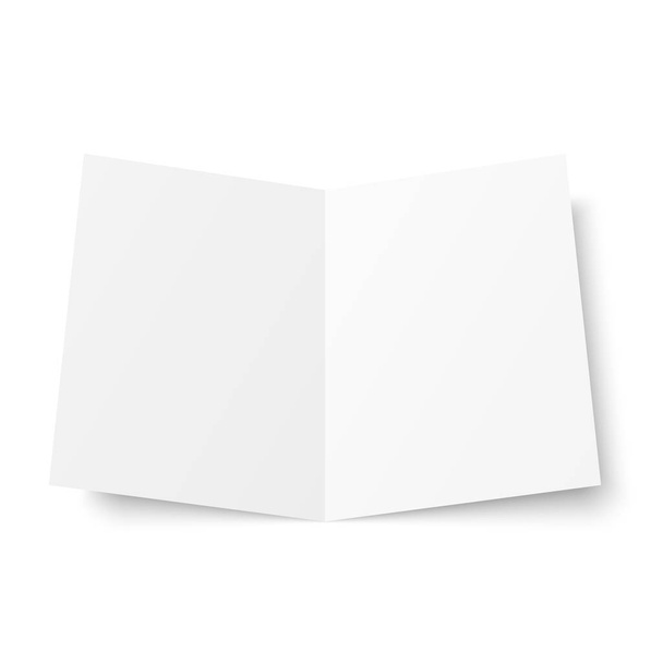 Векторный пустой белый двойной буклет открылся на белом фоне. Передняя сторона. Два сложенных листа бумаги в А4. Изображение пустой обложки или листовки изолированы. 3D иллюстрация
 - Вектор,изображение