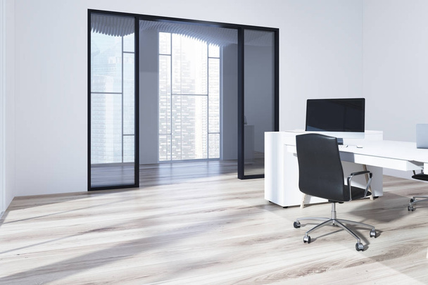 Panoramic open space office corner, wood - Foto, afbeelding
