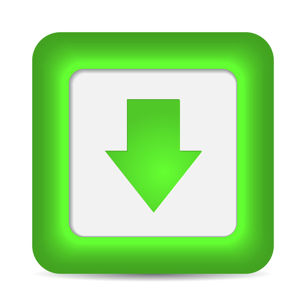 Green glossy internet button with download arrow sign. - Vektör, Görsel