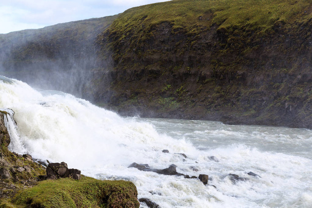 view of Gullfoss waterfall current from canyon - Photo, Image