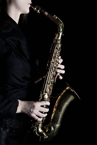 Saxophone player Saxophonist woman playing jazz music - Foto, Imagem