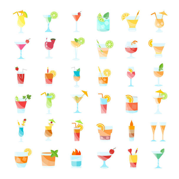 Set Vector Flat Icons of Coctails - Vector, Image