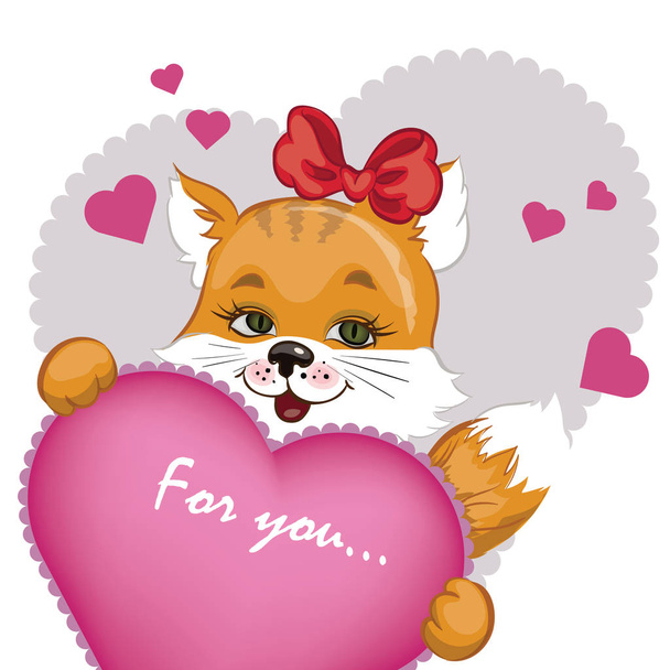 red cat keeps a big heart in its paws, valentine - Vector, afbeelding