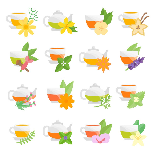 Wektor zestaw ikon płaskie herbaty ziołowe - Wektor, obraz