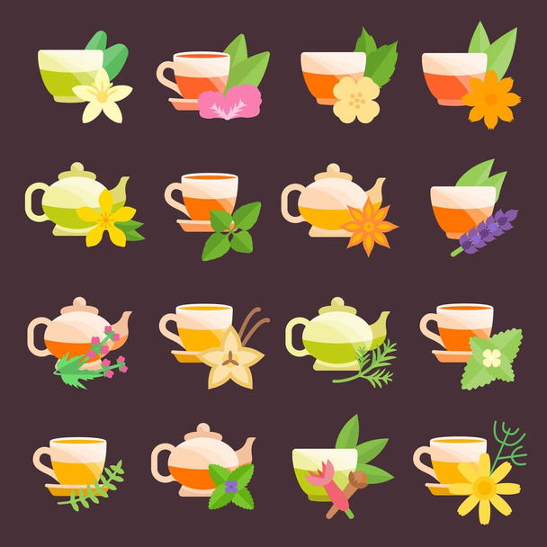 Набор векторных плоских икон травяного чая
 - Вектор,изображение