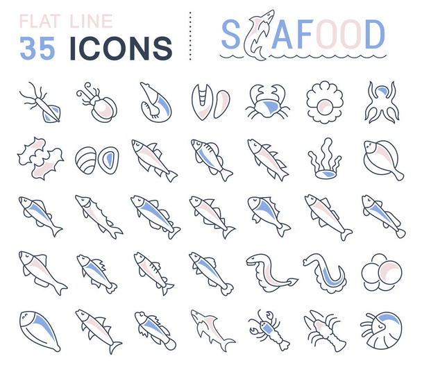 Definir ícones de linha vetorial de frutos do mar
 - Vetor, Imagem
