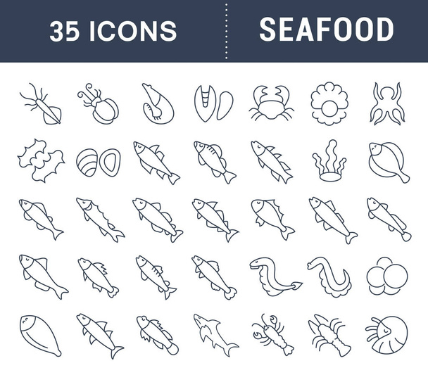 Deniz ürünleri vektör hat Icons set - Vektör, Görsel