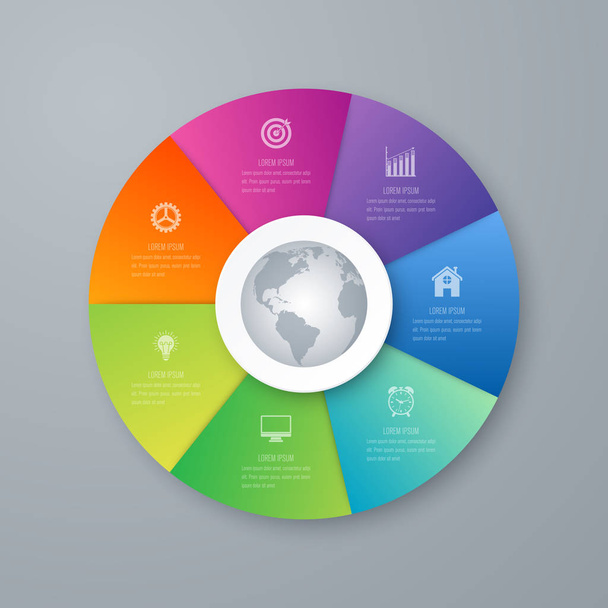 Infographics template 7 options with circle - Vettoriali, immagini