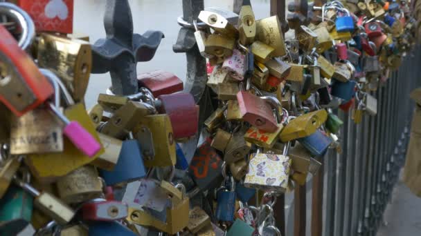 A multitude of romantic love locks. - Footage, Video