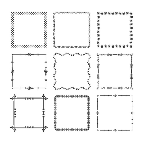 schwarze Weihnachten quadratischen Rahmen und Grenzen Emblem Symbole auf weißem Hintergrund gesetzt - Vektor, Bild
