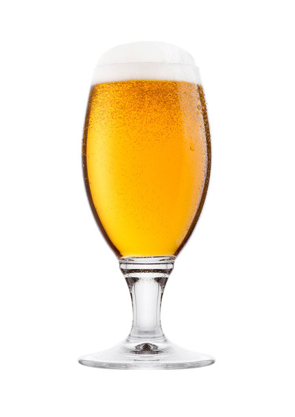 Cold glass of lager beer with foam and dew - Φωτογραφία, εικόνα