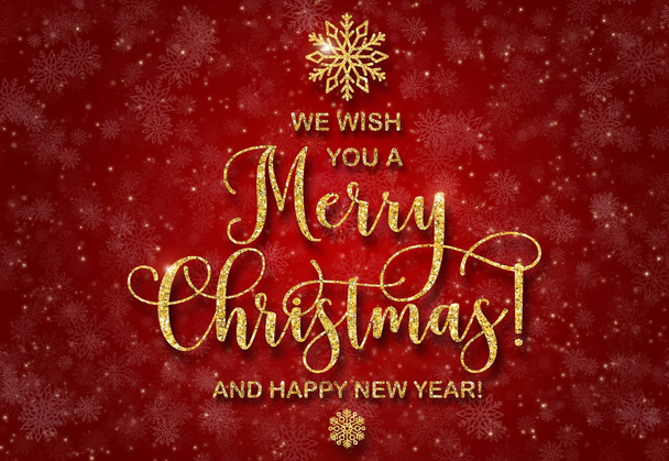 Tarjeta de felicitación con texto de brillo dorado Te deseamos una Feliz Navidad y un Feliz Año Nuevo
 - Foto, Imagen