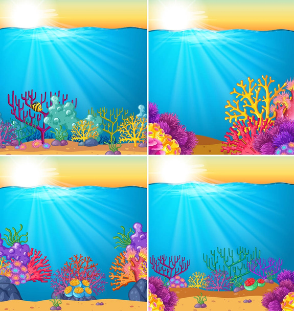 Escena de fondo con arrecife de coral bajo el agua
 - Vector, Imagen