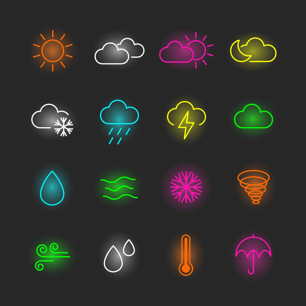 zestaw ikon pogodowych neon - Wektor, obraz