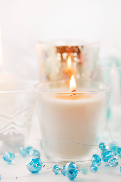 white christmas candles. close up  - Fotografie, Obrázek