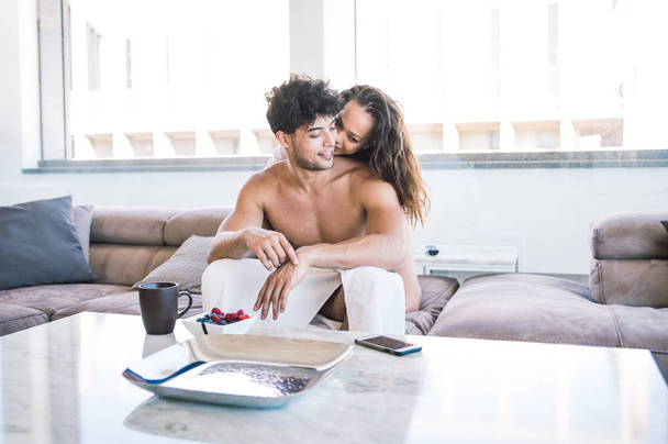 Couple of lovers in a penthouse - Photo, Image