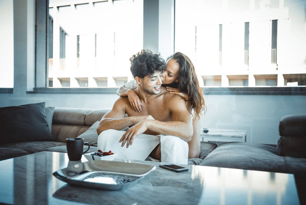 Couple of lovers in a penthouse - Foto, Imagen