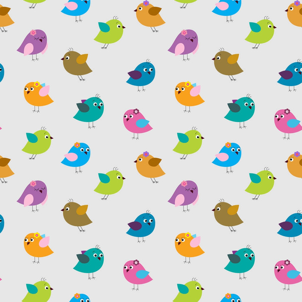 Cute seamless pattern with different cartoon birds - Vektor, obrázek