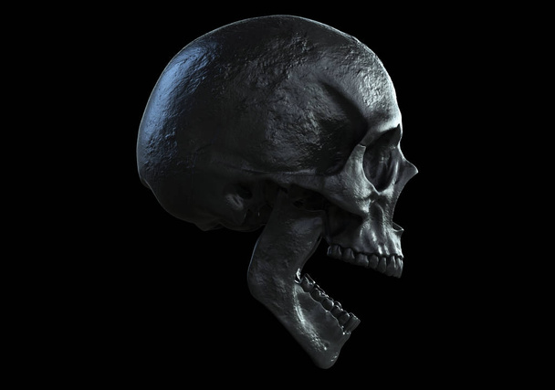 cráneo negro gritando aislado en fondo negro 3d ilustración
 - Foto, imagen