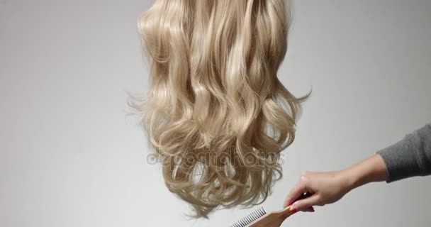 Bürsten der langen blonden Haare - Filmmaterial, Video