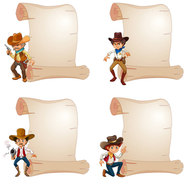Blank paper with many cowboys - Vector, Image