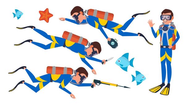 Scuba Diver Vector. Mergulho de mergulho. Subaquático. Ilustração de Personagem de Desenhos Animados Planos Isolados
 - Vetor, Imagem