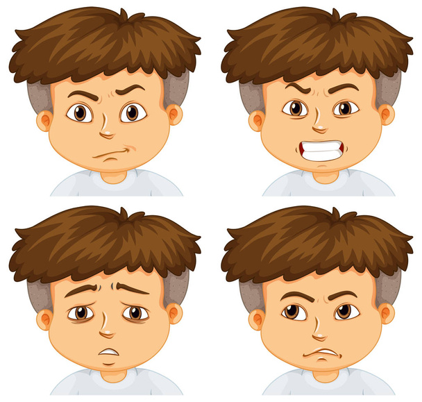 Boy with different emotions - Vector, Image