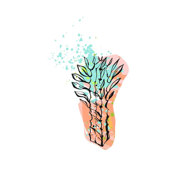 Disegno grafico astratto vettoriale disegnato a mano pianta succulenta con texture a mano libera isolata su sfondo bianco.Unici elementi di design trendy hipster insoliti.
 - Vettoriali, immagini