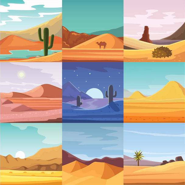 Desert mountains sandstone wilderness landscape background dry under sun hot dune scenery travel vector illustration. - Vector, imagen