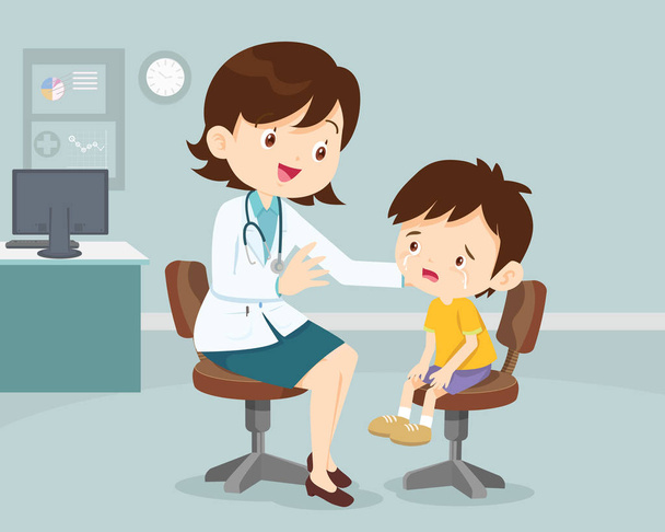 Female Doctor Comforting Her Crying Patient kid - Vector, Image