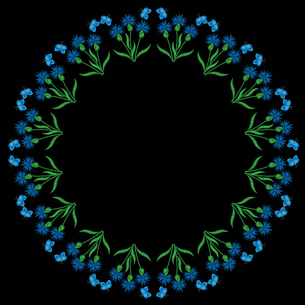 Quadro redondo com flor de milho e borboleta bordados pontos i
 - Vetor, Imagem