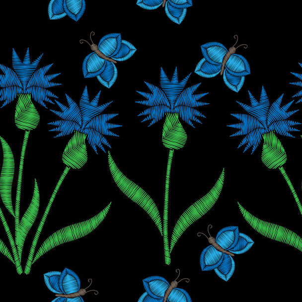 トウモロコシの花蝶刺繍 stit シームレス パターン - ベクター画像